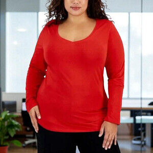 Red Plus Size Long-Sleeve V-Neck T-Shirt – 1X